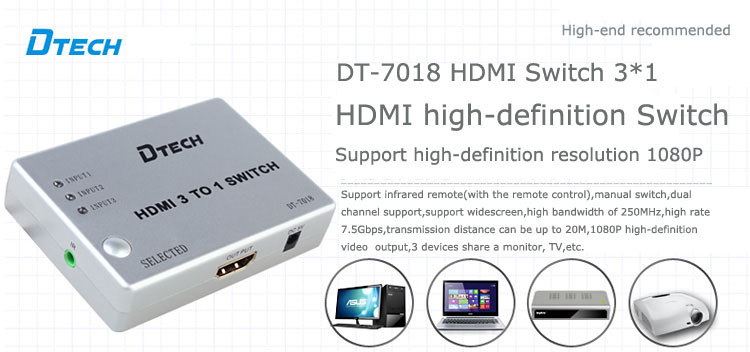 Bộ gộp 3 đường tín hiệu HDMI vào cho ra 1 đường duy nhất Dtech DT7018