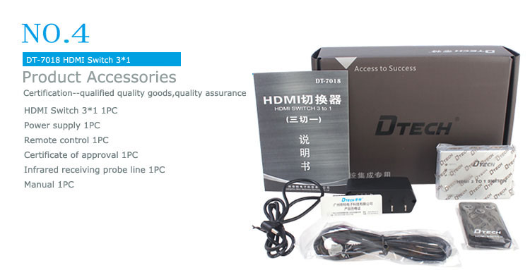 Bộ gộp 3 đường tín hiệu HDMI vào cho ra 1 đường duy nhất Dtech DT7018