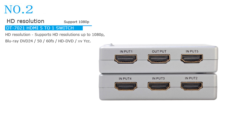 Bộ gộp 5 đường tín hiệu HDMI vào cho ra 1 đường duy nhất Dtech DT7021