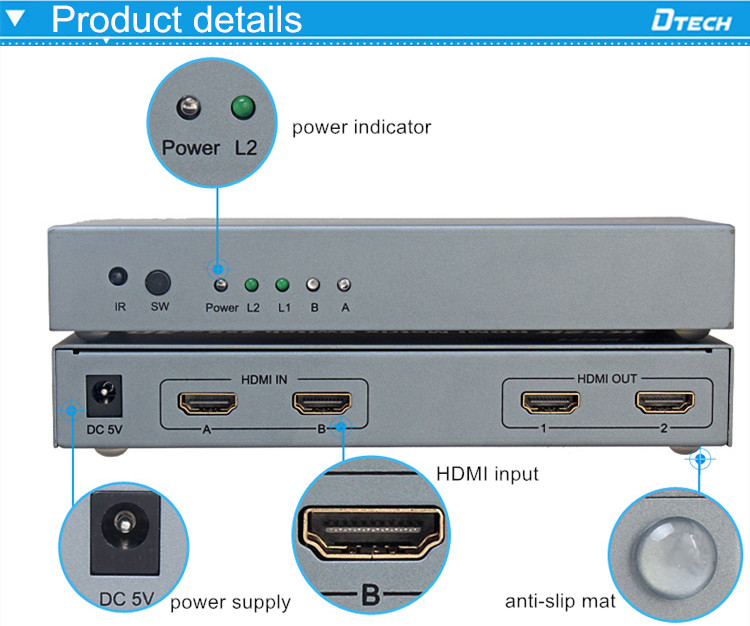 Bộ chia HDMI 2 to 2 DTECH DT-7422