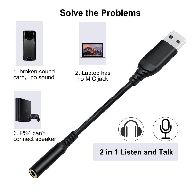 USB to 3.5mm Audio Adapter Cable