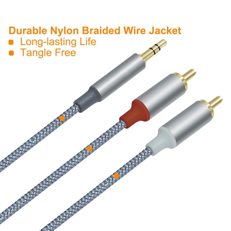 나일론 편조 회색 오디오 케이블 3.5MM 3극 TRS Aux - 2 RCA 오디오 분배기 케이블 변환기