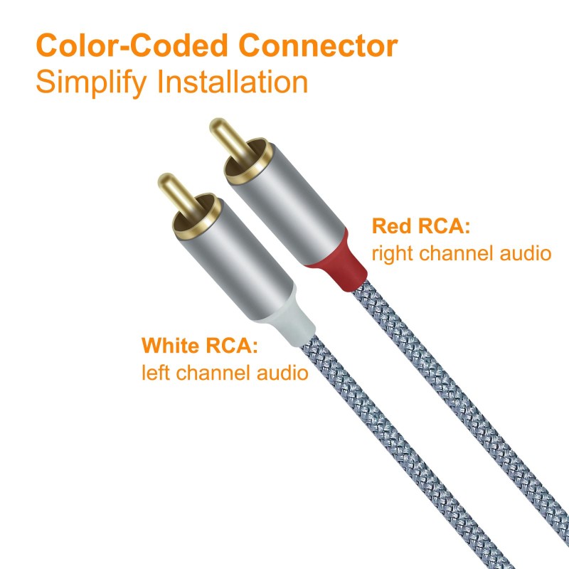 Nylon flettet gråt lydkabel 3,5 mm 3 polet TRS Aux til 2 RCA audio splitter kabel konverter