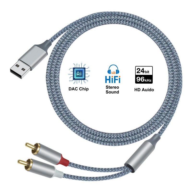 USB A to 2RCA Audio Cable